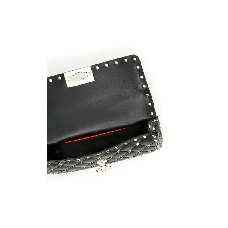 Valentino ROCKSTUD SPIKE Embossed Nappa Sheepskin Crossbody Bags Shoulder Bags Small Size Women's Black-4