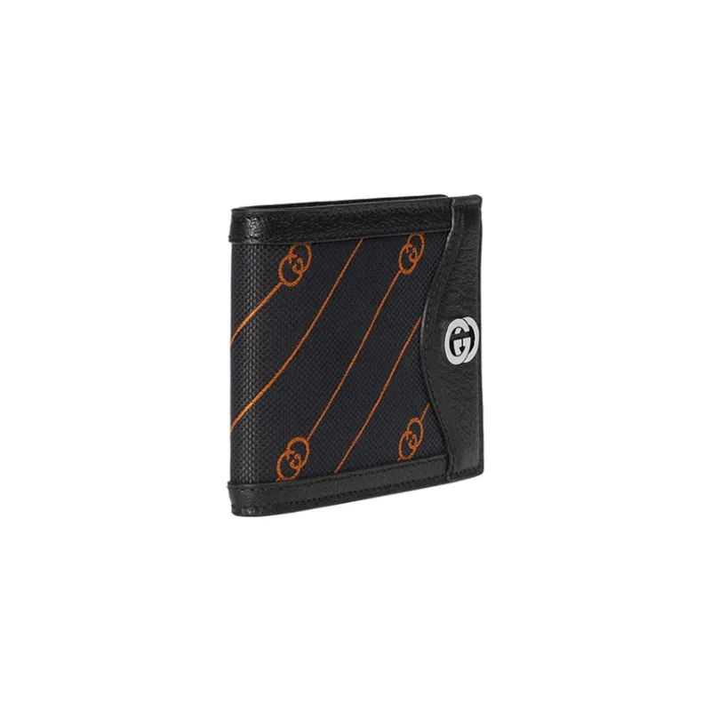 GUCCI Jacquard Fabric With Leather Wallet Men's Black-1