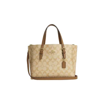 COACH Mollie Canvas With Leather Tote Bag Shopping Bag Handbag Shoulder Bag Medium Size Women's Khaki