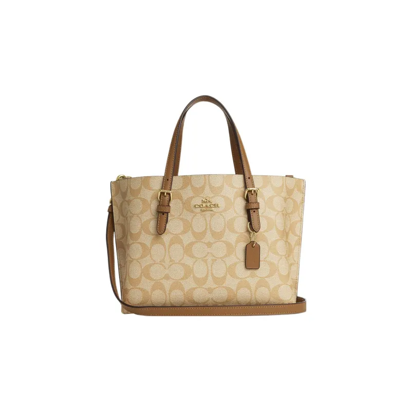 COACH Mollie Canvas With Leather Tote Bag Shopping Bag Handbag Shoulder Bag Medium Size Women's Khaki-0
