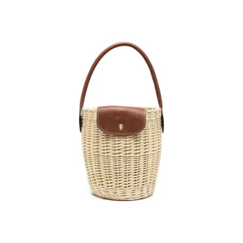 LONGCHAMP Épure Wicker With Cow Leather Bucket Bags Handbags Small Size Women's Beige & Brown
