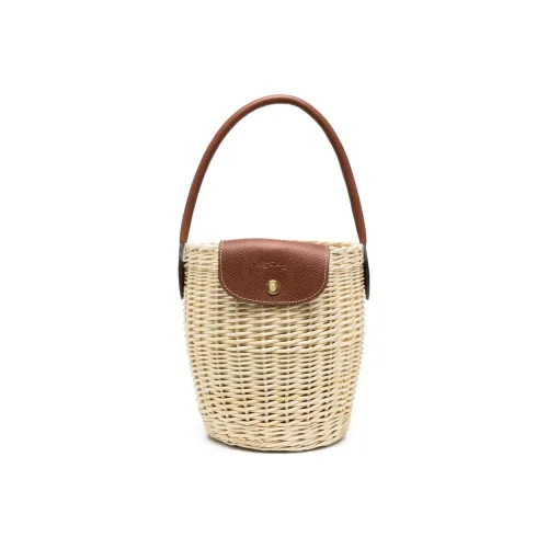 LONGCHAMP Épure Wicker With Cow Leather Bucket Bags Handbags Small Size Women's Beige & Brown