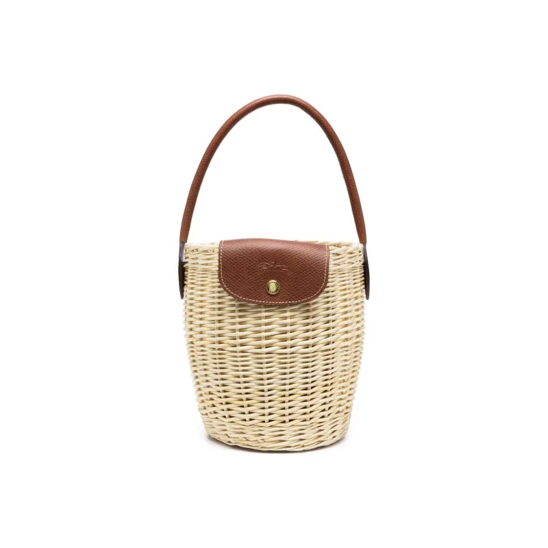 LONGCHAMP Épure Wicker With Cow Leather Bucket Bags Handbags Small Size Women's Beige & Brown-0