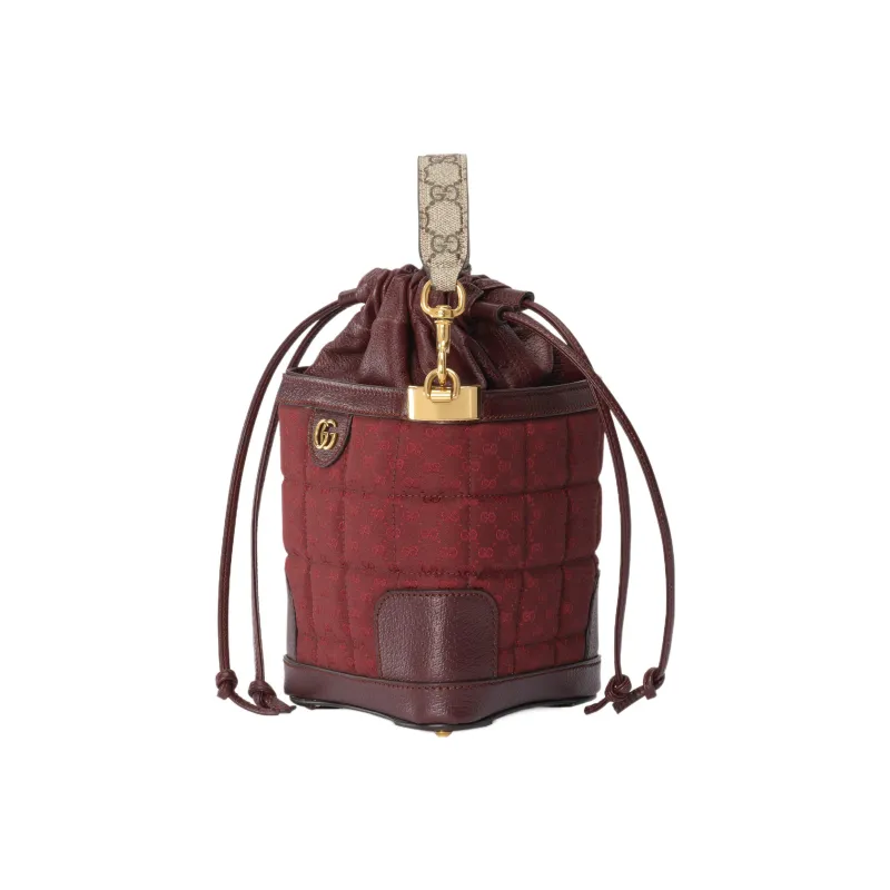 GUCCI Canvas With Leather Trim Bucket Bag, Handbag, Shoulder Bag, Crossbody Bag Mini Women's Burgundy-2