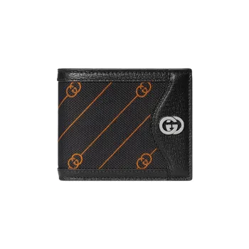 GUCCI Jacquard Fabric With Leather Wallet Men's Black
