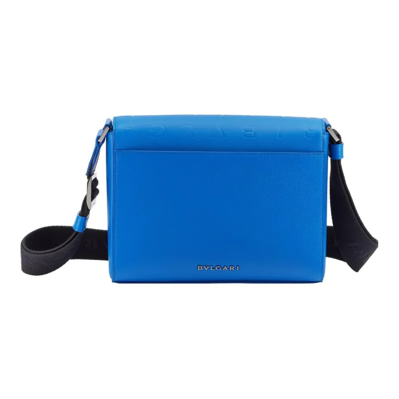 BVLGARI Calfskin Messenger Bag, Shoulder Bag, Crossbody Bag Men's Blue-3