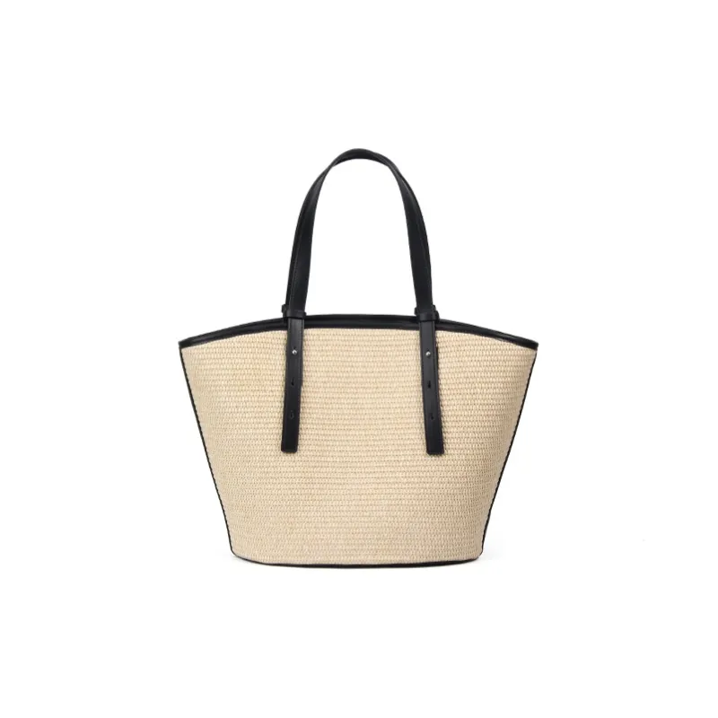 YOCAMU Straw Woven Handbag, Shoulder Bag Women's Brown/Black-5