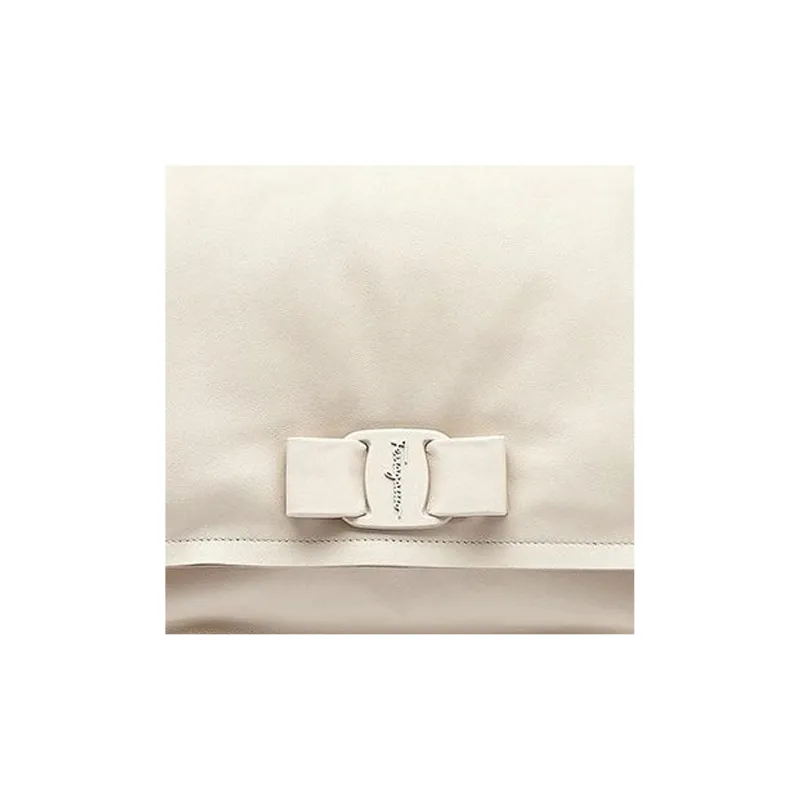 FERRAGAMO Calfskin Pillow Bag, Chain Shoulder Strap, Crossbody Bag Women's White-4