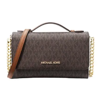 MICHAEL KORS Jet Set Travel Canvas Cell Phone Pouch Handbag Shoulder Bag Crossbody Bag Medium Size Women's Brown