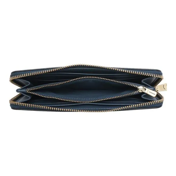 COACH Accordion Zip Cow Leather Wallet Small Size Women's Dark Blue-4