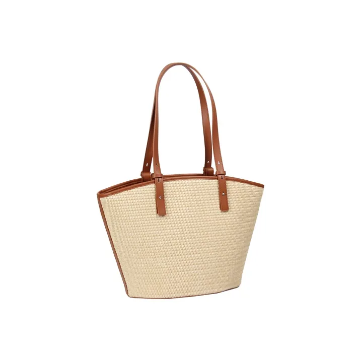 YOCAMU Straw Woven Handbag, Shoulder Bag Women's Brown/Black-1
