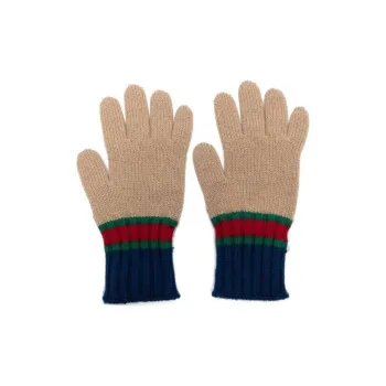 GUCCI Striped Knitted Wool Gloves