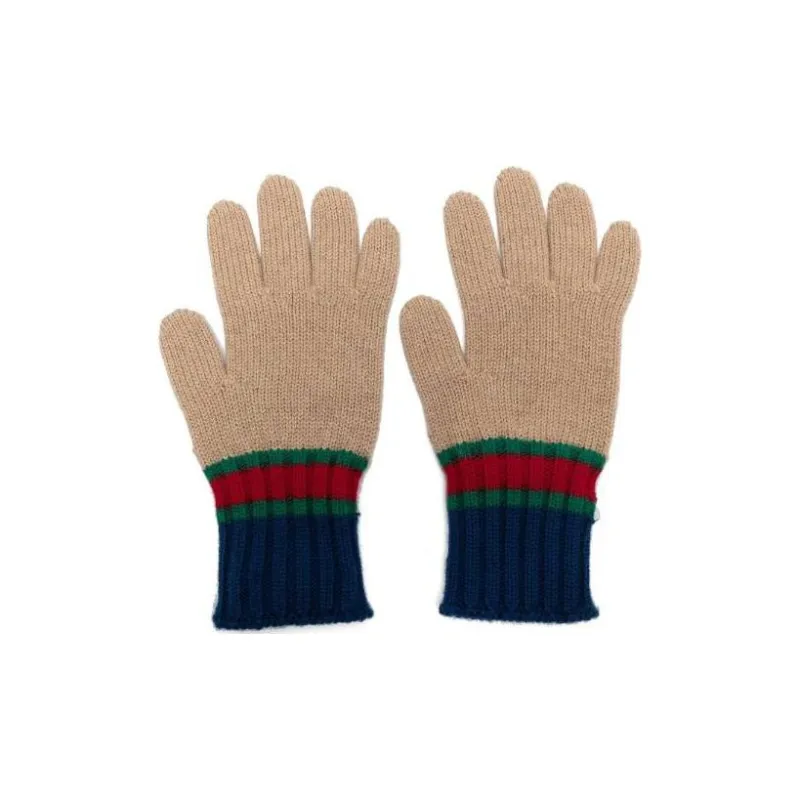 GUCCI Striped Knitted Wool Gloves-0