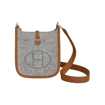 HERMES Swift Calfskin With Velvet Fabric Shoulder Bag Crossbody Bag Mini Unisex Moonlight Gray & Brown