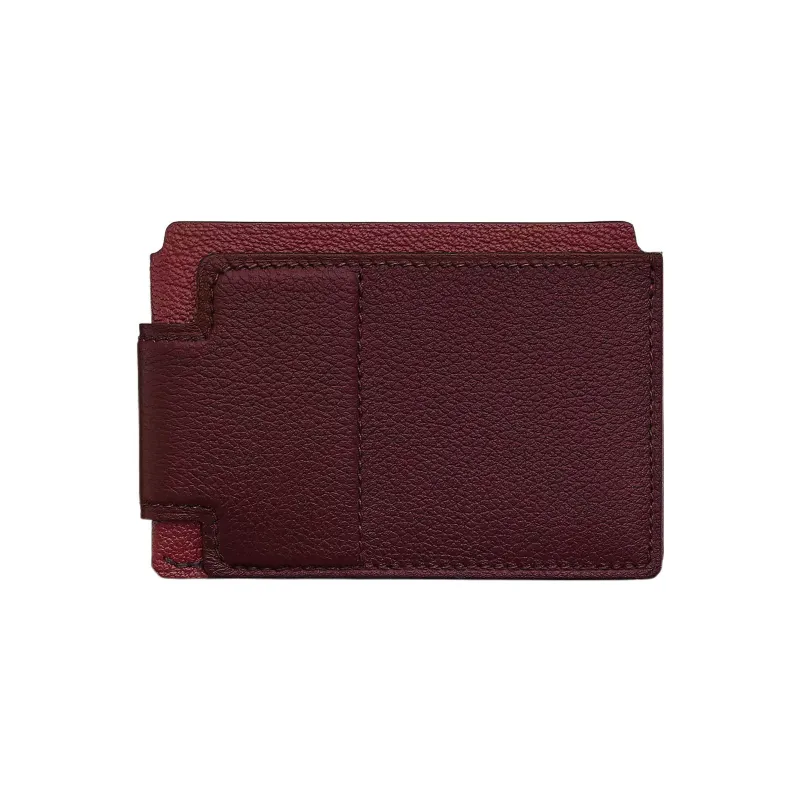 HERMES Evercolor Calfskin Mysore Sheepskin Card Holder Women's Maroon/Burgundy-0