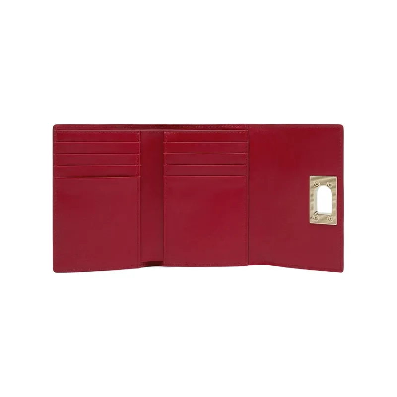 Furla 1927 Collection Cow Leather Coin Purse Card Holder Wallet Small Size Women's Red-2