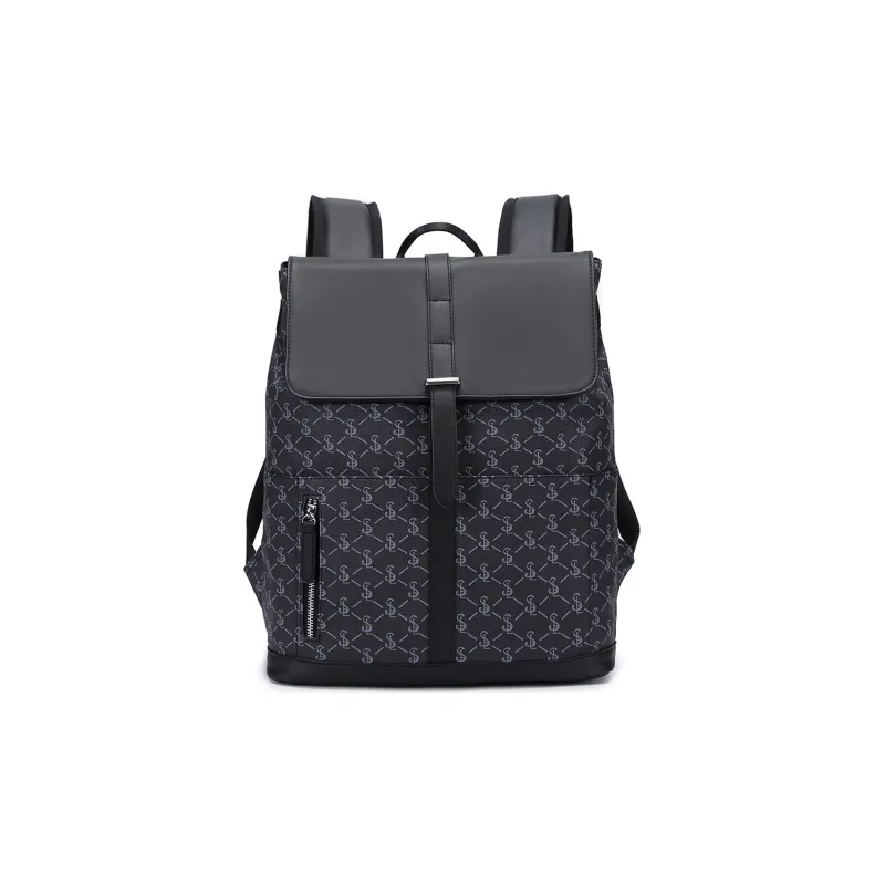 Slazenger Embossed Leather Backpack Regular Unisex Obsidian-0