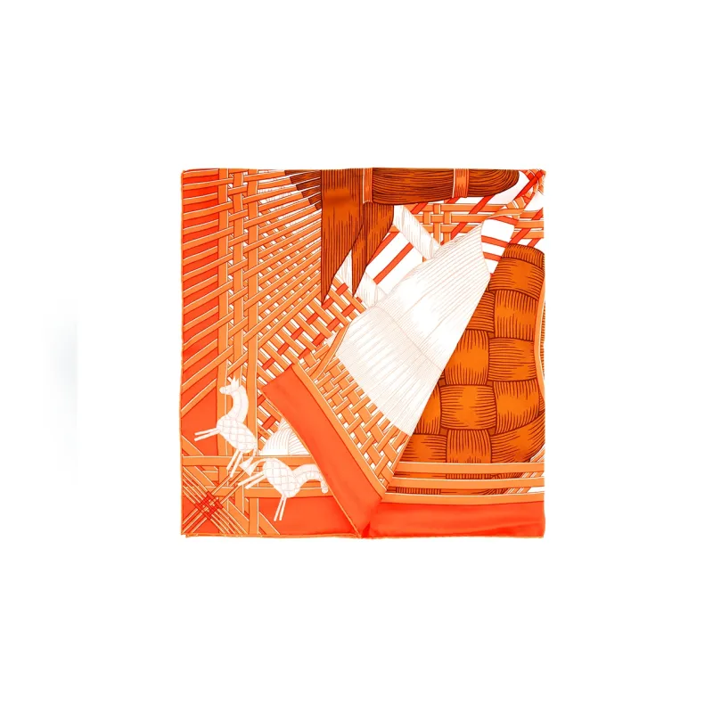 HERMES Masan & Masan Silk Scarves Women's Orange-2