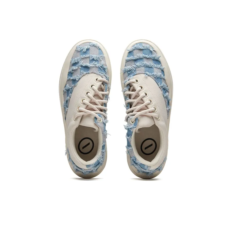 Senzubean Chao Fang Blue Plaid Fringe Low Top SZB Fairy Bean Skateboard Shoes Unisex Blue White-3