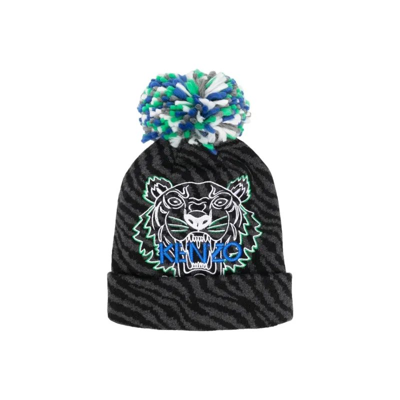 KENZO Kids Tiger Head-patch Pompom Beanie-0