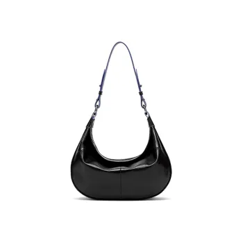 MELLO GOGO Genuine Leather Crescent Bag Shoulder Bag Crossbody Bag Women's Pure Black