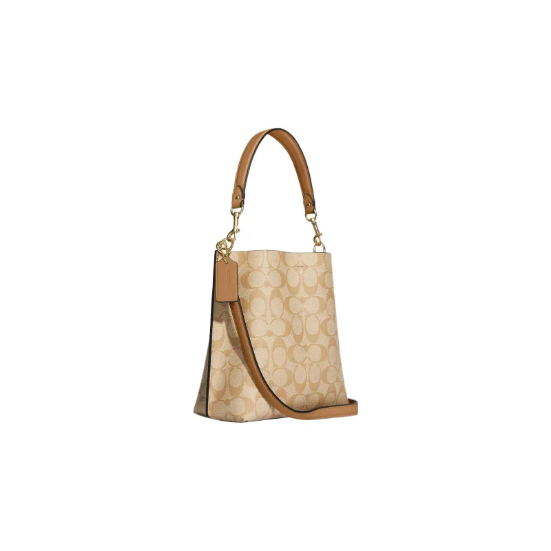 COACH Mollie Canvas With Leather Bucket Bag, Handbag, Shoulder Bag Small Size Women's Khaki-1