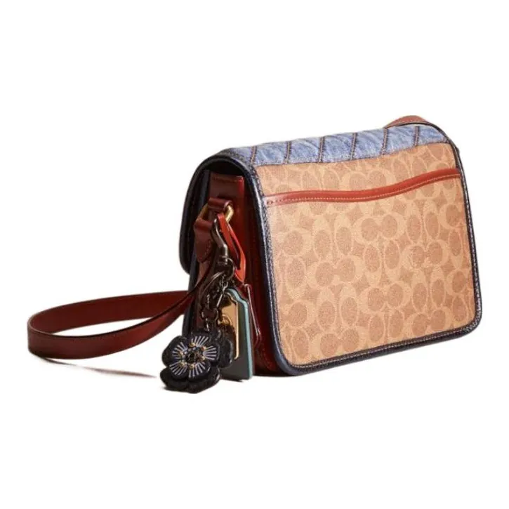 COACH Studio Canvas With Cow Leather Messenger Bag Handbag Shoulder Bag Women's Brown & Blue-2