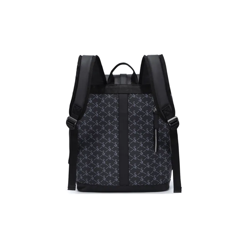 Slazenger Embossed Leather Backpack Regular Unisex Obsidian-4