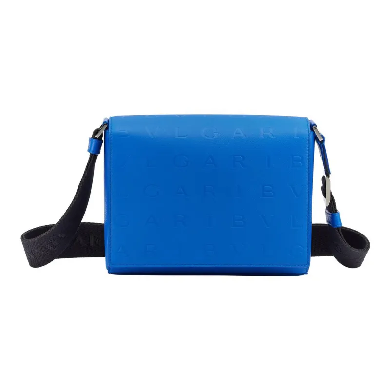 BVLGARI Calfskin Messenger Bag, Shoulder Bag, Crossbody Bag Men's Blue-0