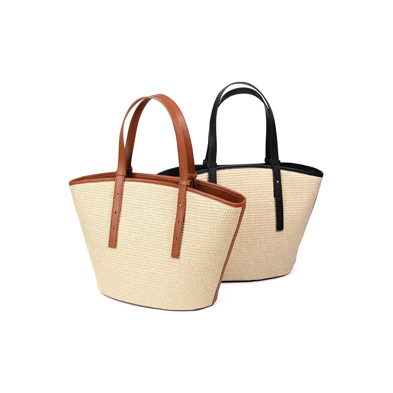 YOCAMU Straw Woven Handbag, Shoulder Bag Women's Brown/Black-8