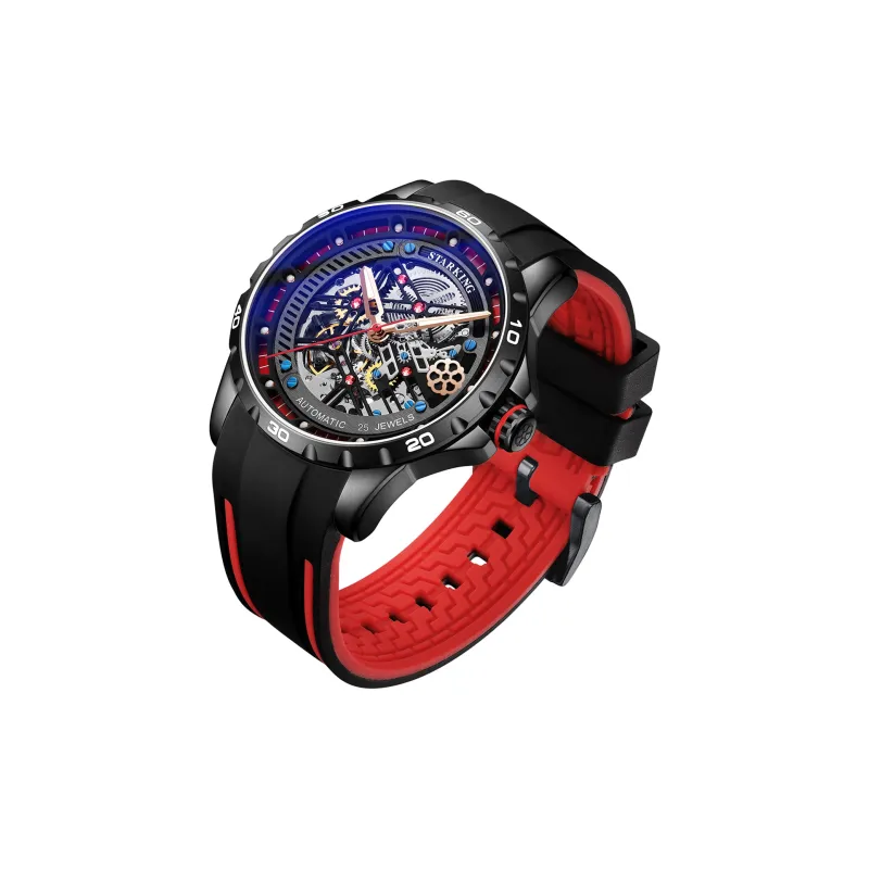 STARKING Automatic Mechanical Movement Rubber Strap Watch Men's Watches Black Dial-5