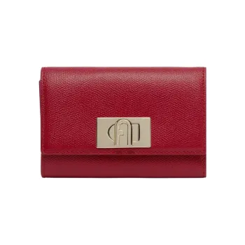 Furla 1927 Collection Cow Leather Coin Purse Card Holder Wallet Small Size Women's Red