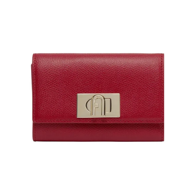 Furla 1927 Collection Cow Leather Coin Purse Card Holder Wallet Small Size Women's Red-0