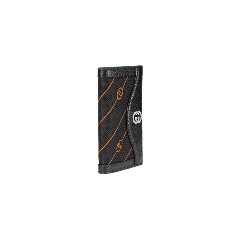 GUCCI Jacquard Fabric Leather Card Holder Men's Orange/Black-1