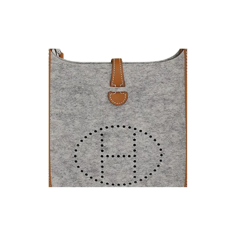 HERMES Swift Calfskin With Velvet Fabric Shoulder Bag Crossbody Bag Mini Unisex Moonlight Gray & Brown-4