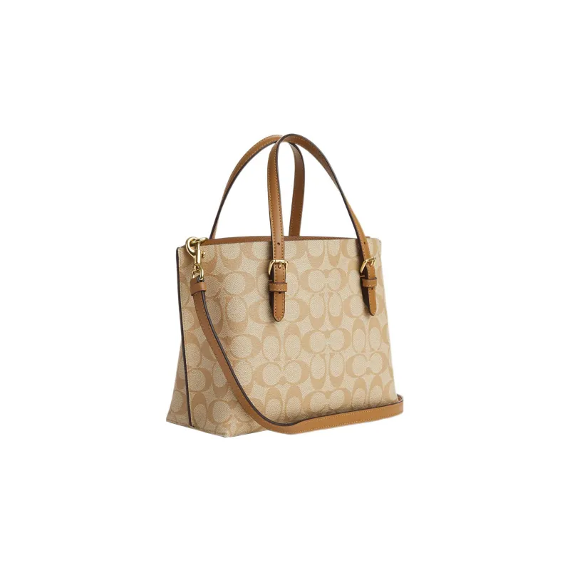 COACH Mollie Canvas With Leather Tote Bag Shopping Bag Handbag Shoulder Bag Medium Size Women's Khaki-1