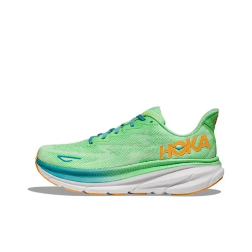 HOKA ONE ONE Clifton 9 Running Shoes Men Low-Top White/Green