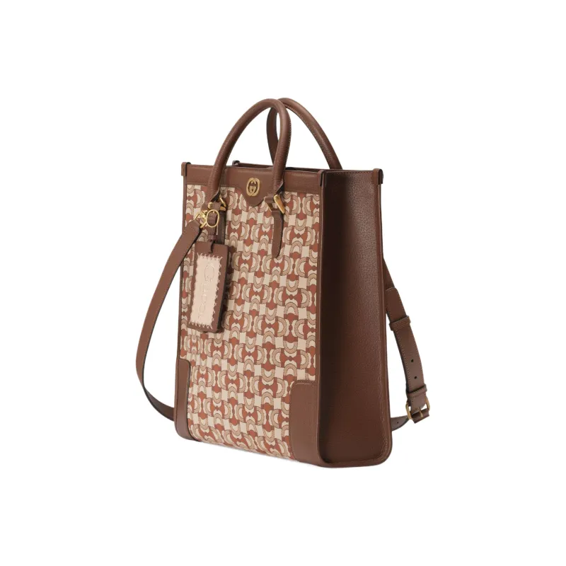 GUCCI Cotton Fabric With Leather Shoulder Bag, Crossbody Bag, Handbag Regular Men's Brown-1