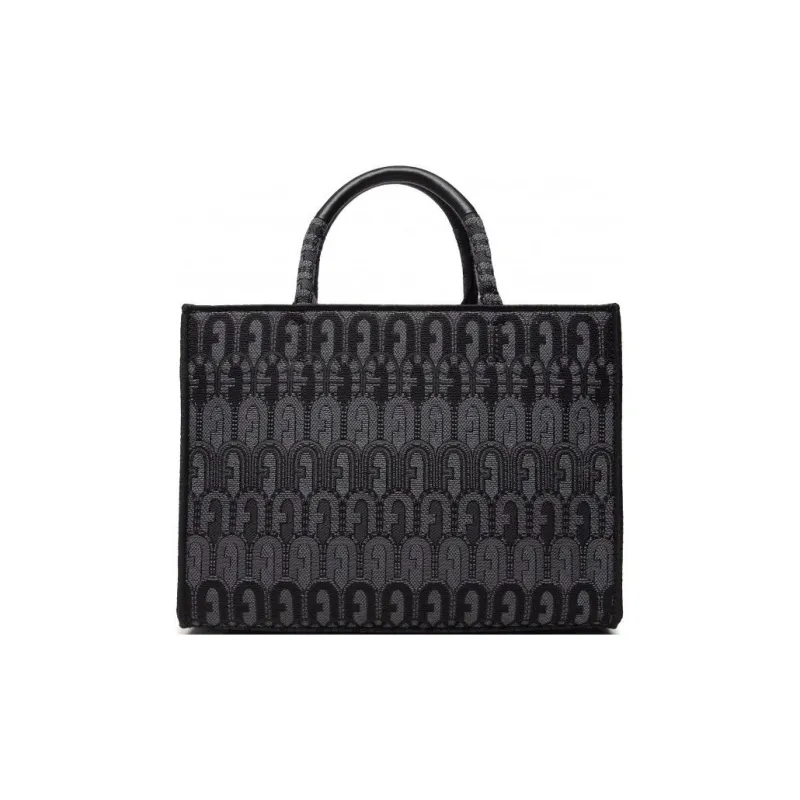 Furla Opportunity Jacquard Fabric Tote Bag Shopping Bag Handbag Shoulder Bag Women's Gray & Black-1
