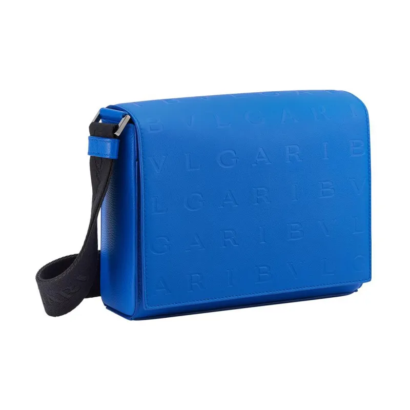 BVLGARI Calfskin Messenger Bag, Shoulder Bag, Crossbody Bag Men's Blue-2