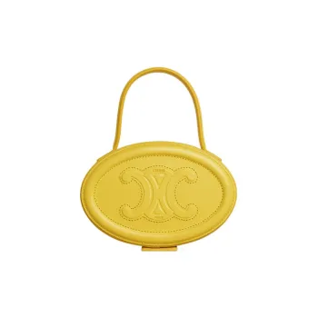 CELINE Triomphe Cow Leather Round Bag Makeup Box Handbag Women's Lemon