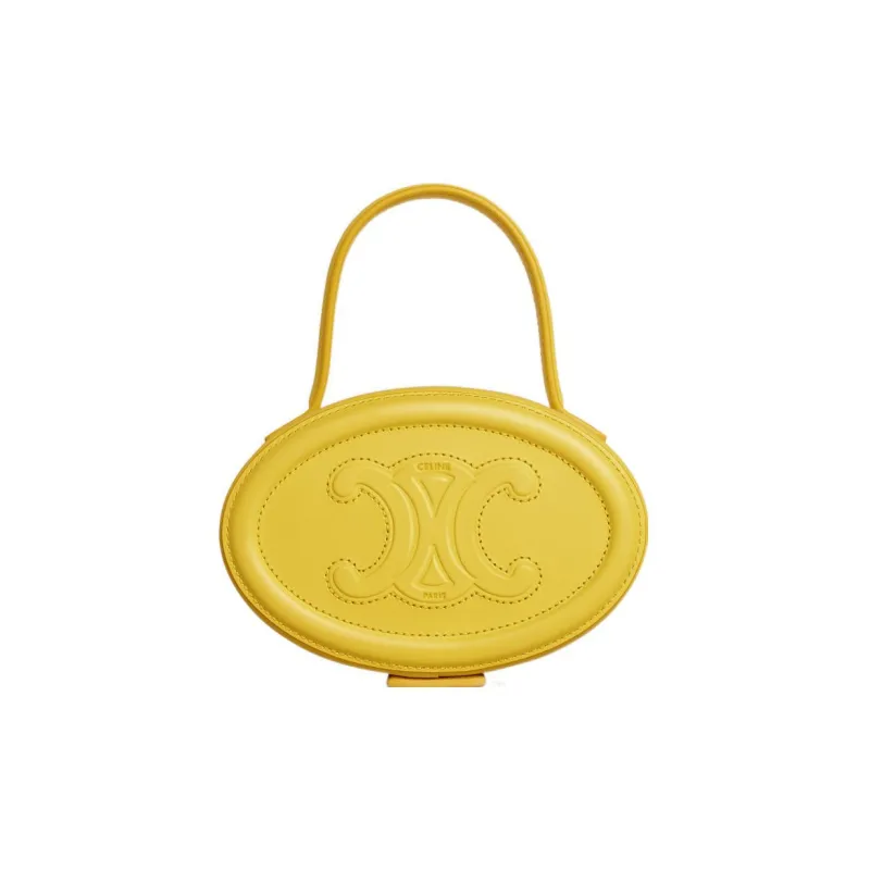CELINE Triomphe Cow Leather Round Bag Makeup Box Handbag Women's Lemon-0