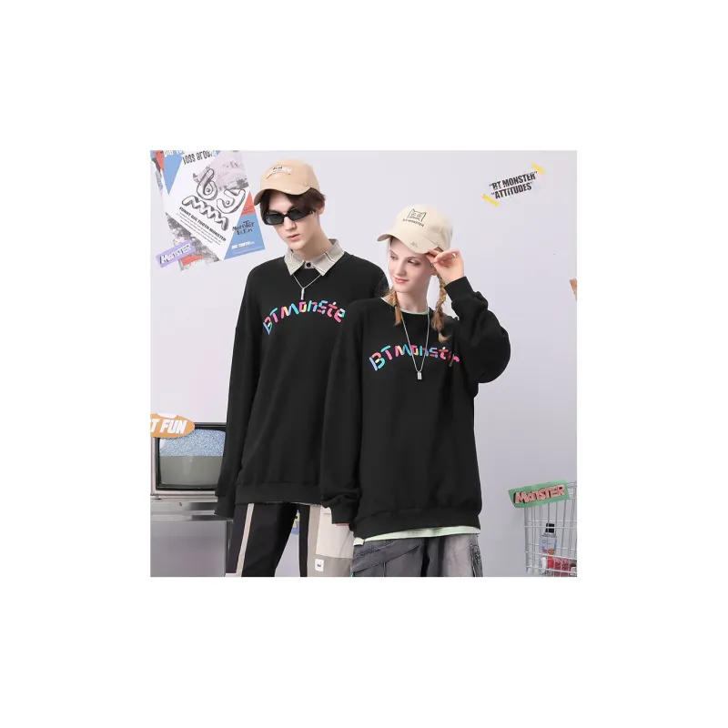 Bt Crew Neck Loose Fit Regular Sweatshirt Unisex Black-3