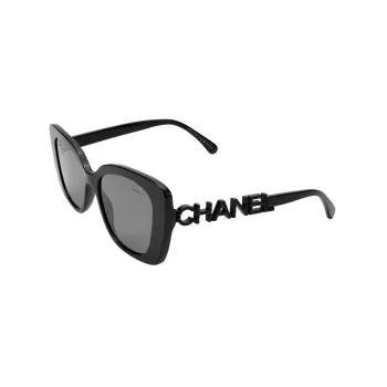 CHANEL Oval Sunglasses Unisex Black/Gray Two Tone