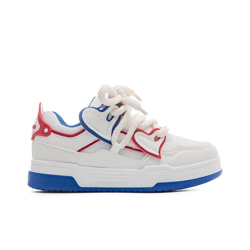 Warrior Anti Slip Wear Resistant Low Top Skateboard Shoes Women's White Blue Red-1