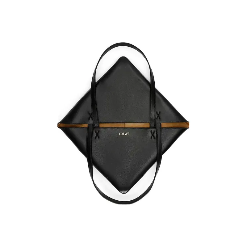 LOEWE Puzzle Fold Shiny Cow Leather Tote Bag, Shopping Bag, Handbag Medium Size Men's Black-4