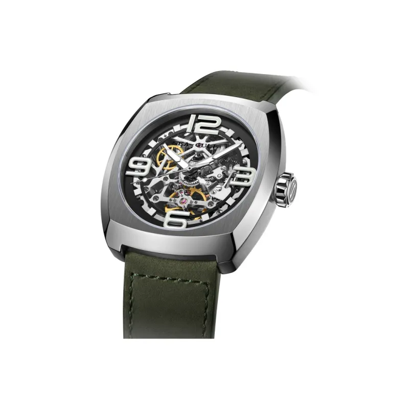 Sea Gull Street Fighter Collection Automatic Mechanical Movement Genuine Leather Strap Watch Men's Watches Cut Out Dial-3