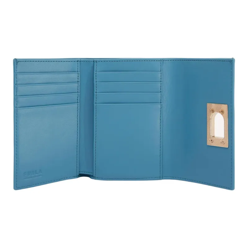 Furla 1927 Collection Textured Cow Leather Coin Purse Card Holder Wallet Medium Size Women's Light Blue-2