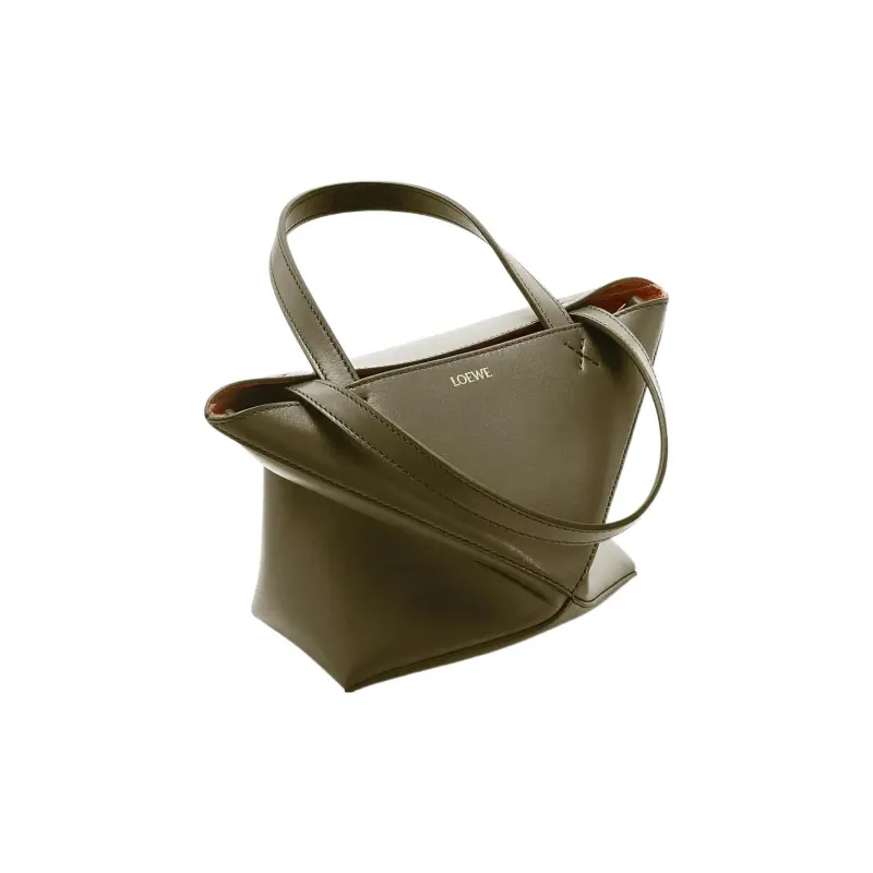 LOEWE Puzzle Fold Shiny Cow Leather Tote Bag, Shopping Bag, Handbag Mini Men's Dark Khaki Green-2