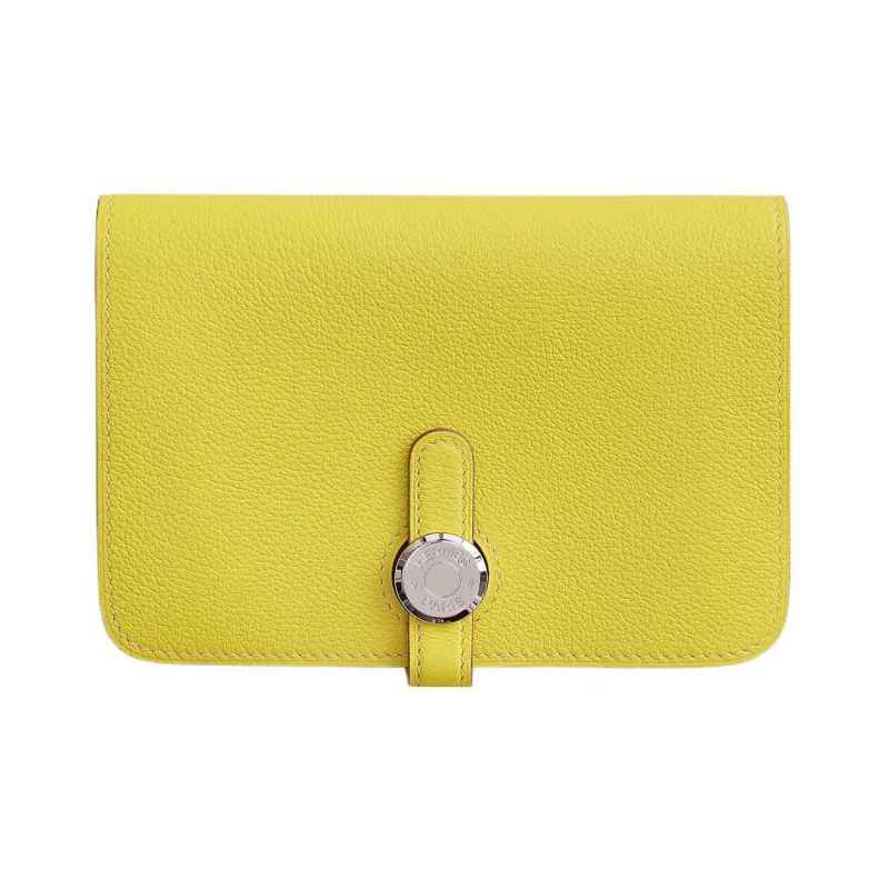 HERMES Evercolor Calfskin Wallet Women's 9R Lime Lemon-1